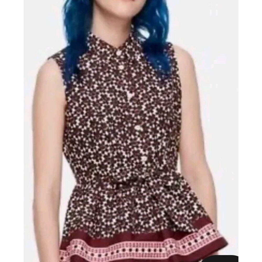 Kate Spade Floral Tile Peplum Ruffle Sleeveless Top Womens S Rambling Roses Fem